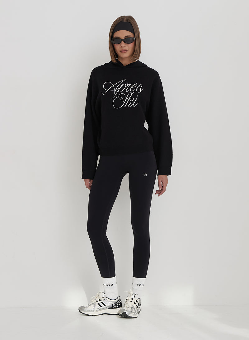 Black Apres Ski Slogan Cropped Knitted Hoodie- Nadja