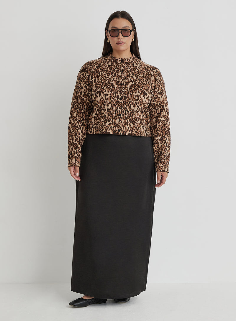 Leopard Print Curve Knitted Cardigan- Drew