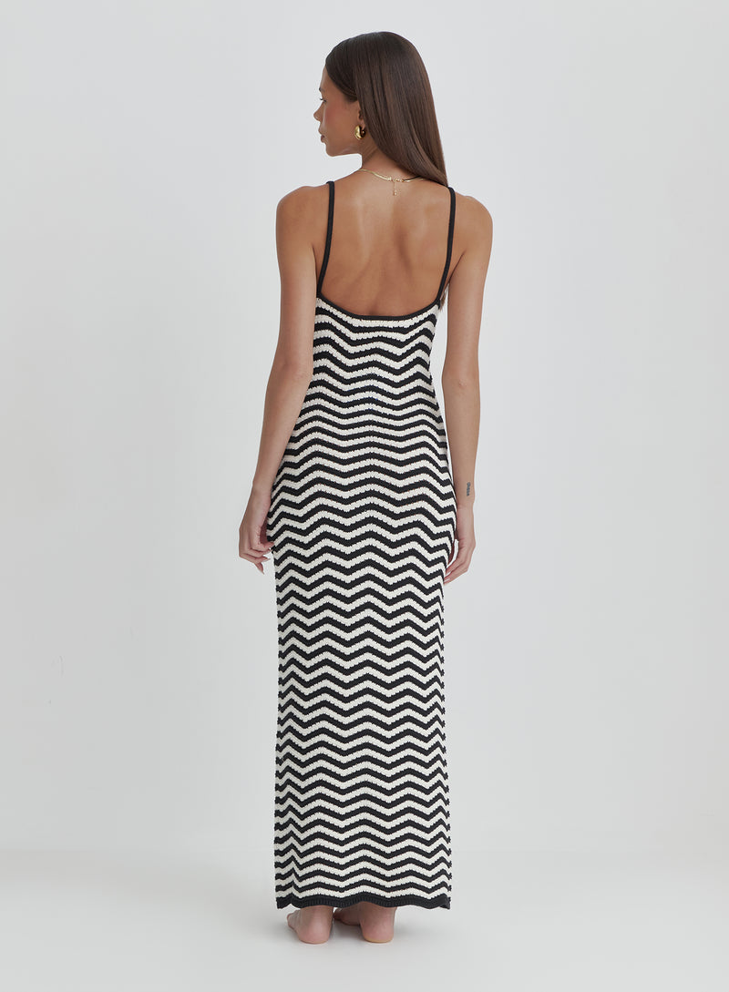 Cream And Black Stripe Knitted Maxi Dress- Yvette