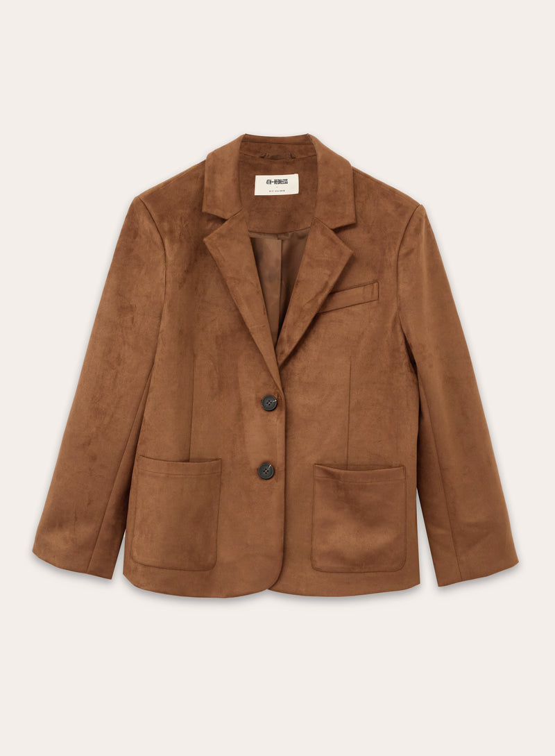 Brown Faux Suede Blazer-Ember