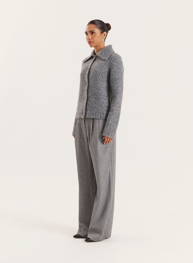 Dark Grey Knitted Collared Cardigan- Carson