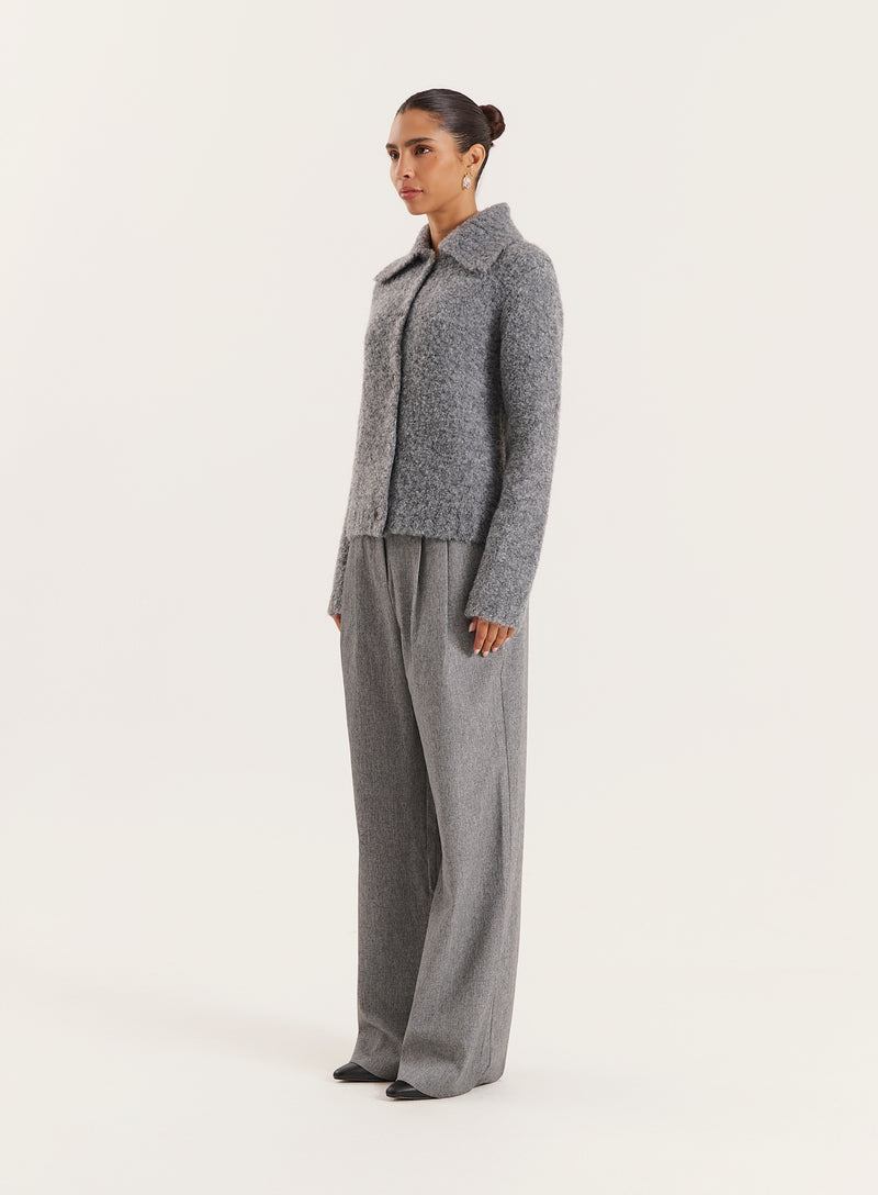 Dark Grey Knitted Collared Cardigan- Carson