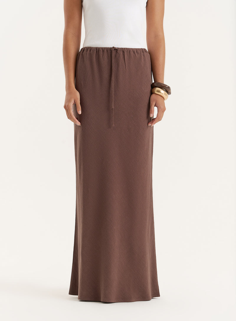 Chocolate Linen Blend Maxi Skirt- Athena