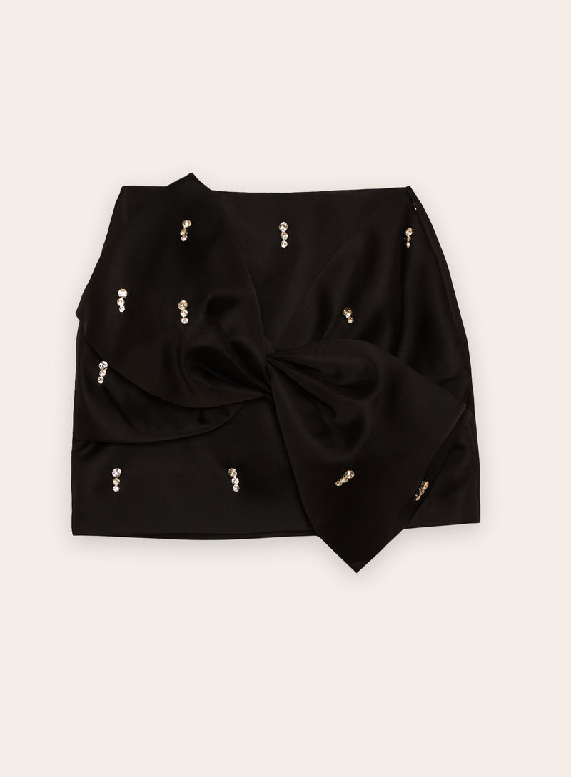 Black Embellished Knot Detail Mini Skirt