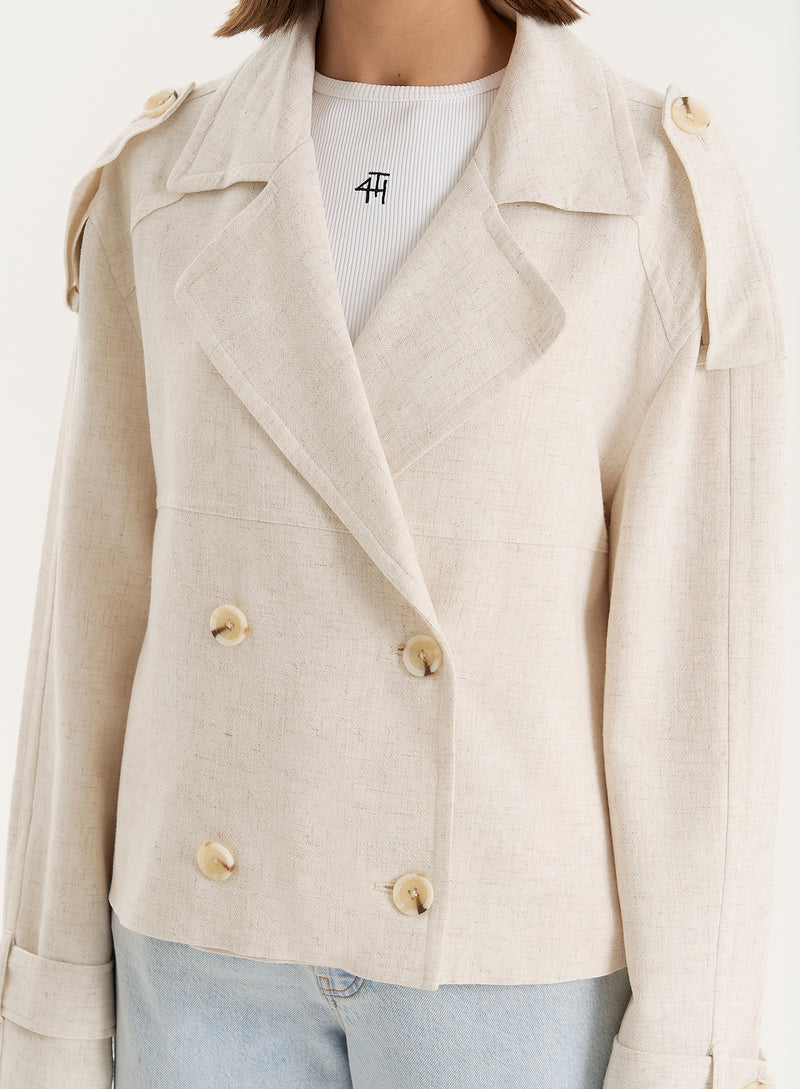 Beige Cropped Double Breasted Trench Coat- Sorrel