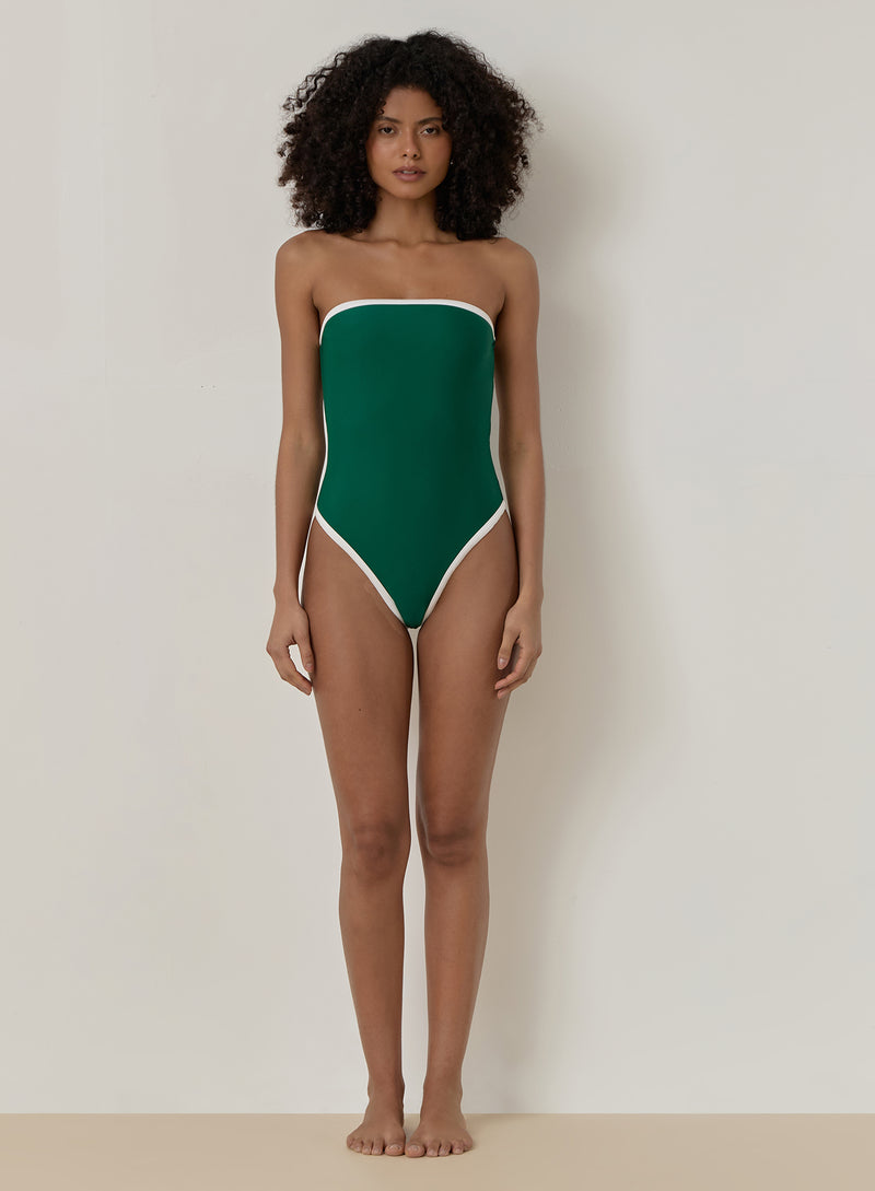 Green Contrast Trim Bandeau Swimsuit- Gili