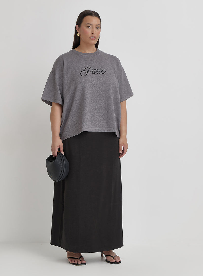 Grey Curve Paris Slogan T-Shirt- Abeba