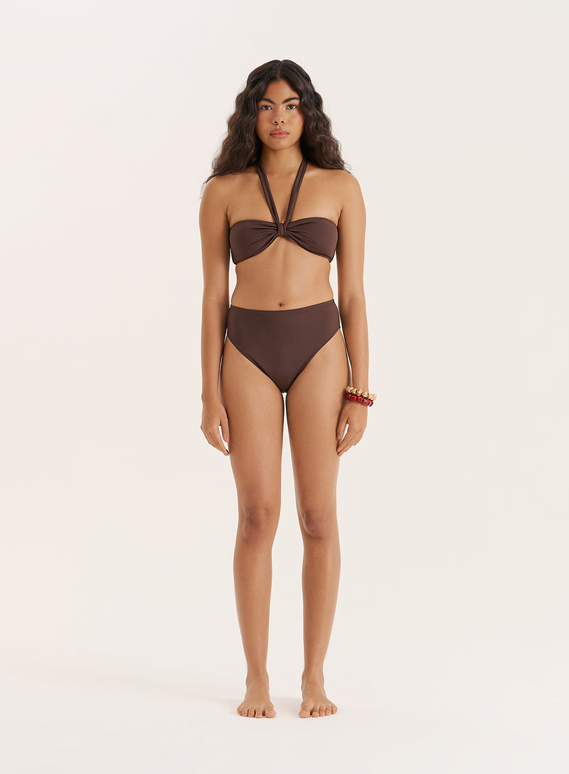 Chocolate Halterneck Tie Bikini Top- Gia