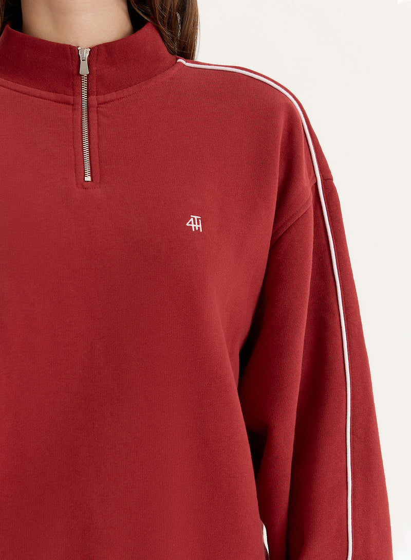 Red Branded Half Zip Cropped Sweatshirt- Gilly