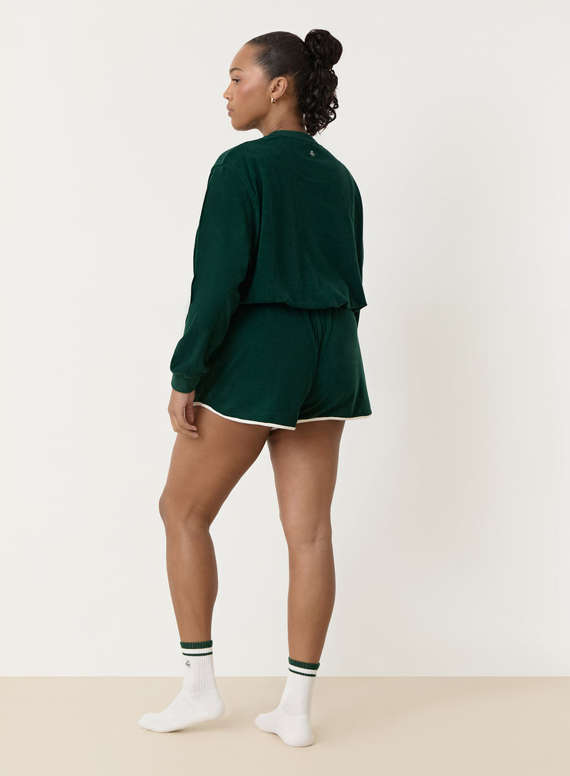 Green Towelling Resort Club Cropped Sweatshirt- Ella