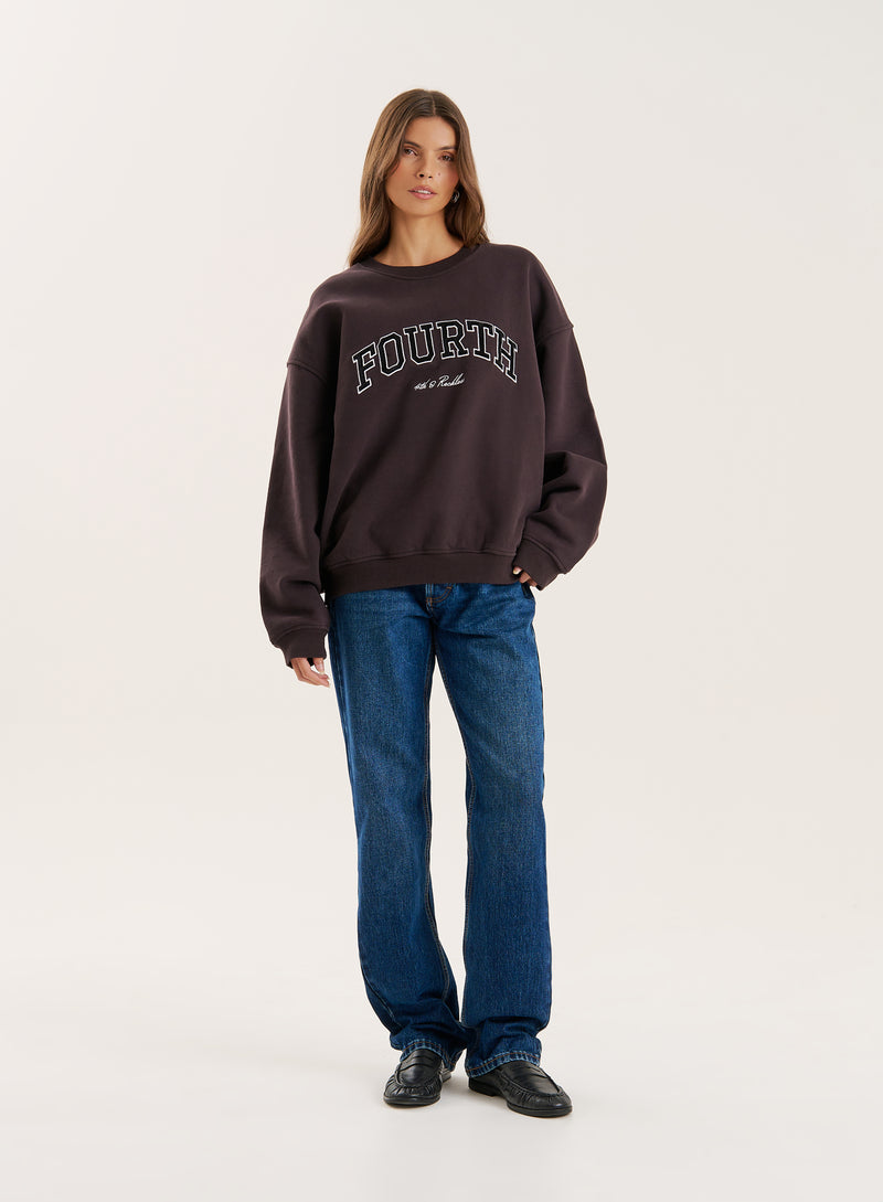 Chocolate Fourth Embroidered Branded Sweatshirt- Leon
