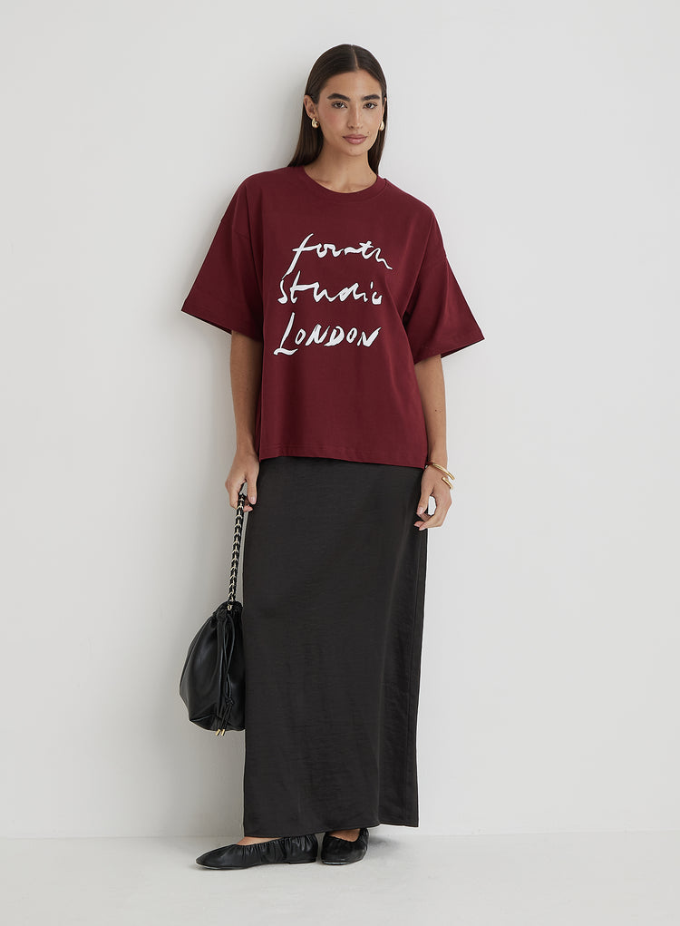 Burgundy Fourth Studio Slogan T-Shirt- Heidi