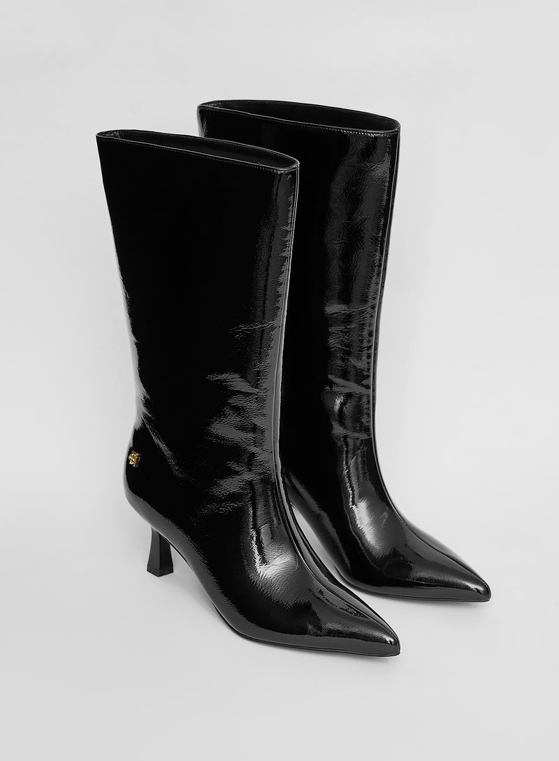 Black Patent Low Heel Boot- Paris