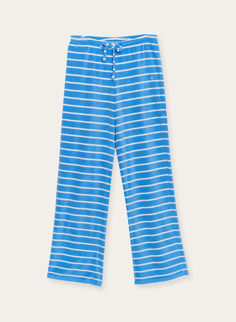 Blue Stripe Towelling Straight Leg Trouser- Livia