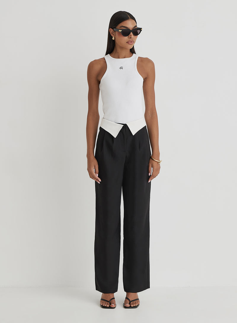 Black Exposed Waistband Trouser - Nadia