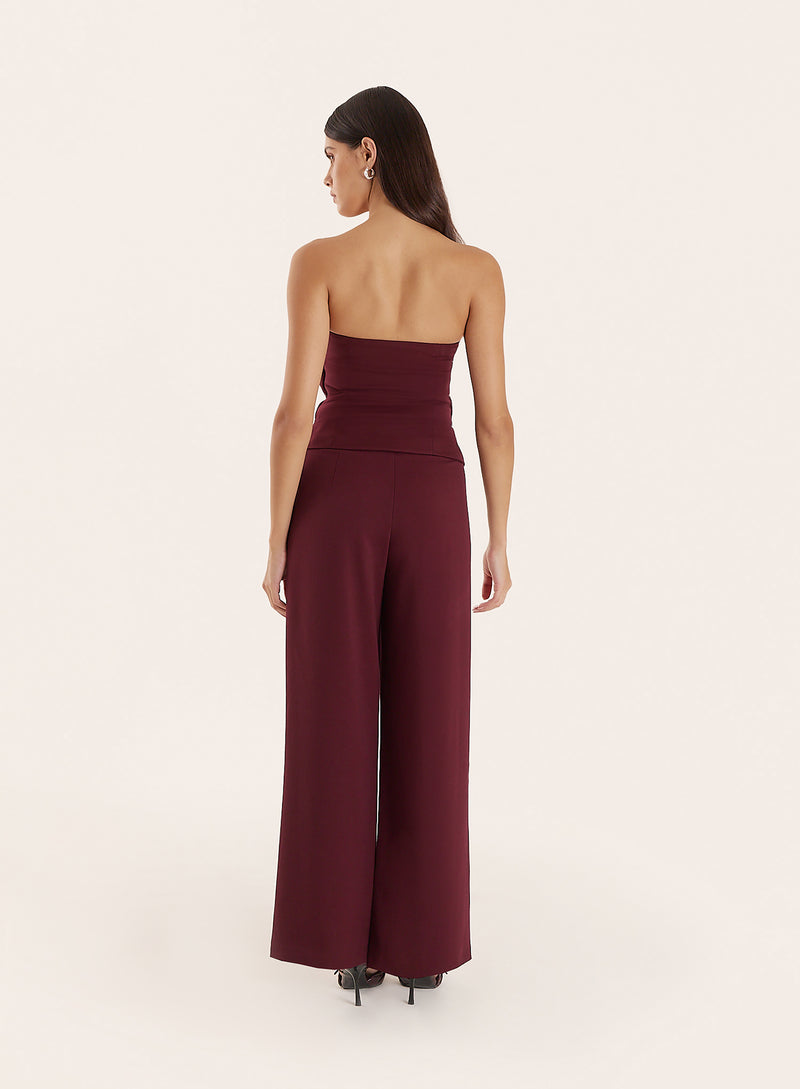 Burgundy Tailored Wide Leg Trousers- Sawyer