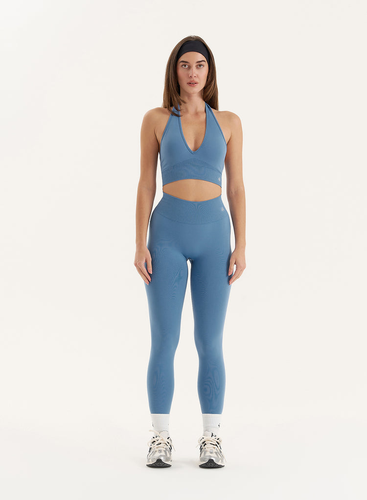 Blue Halter Neck Seamless Sports Bra- Sammie