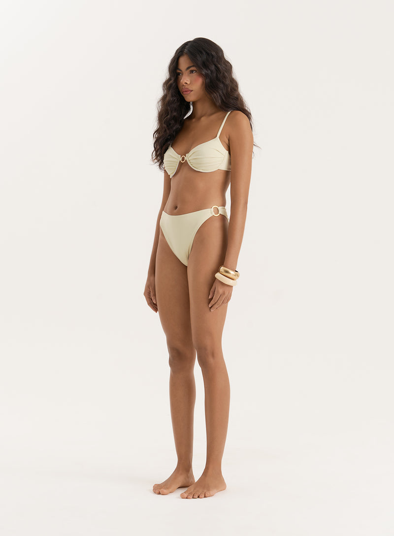 Cream Gold Buckle High Leg Bikini Bottom- Mahli