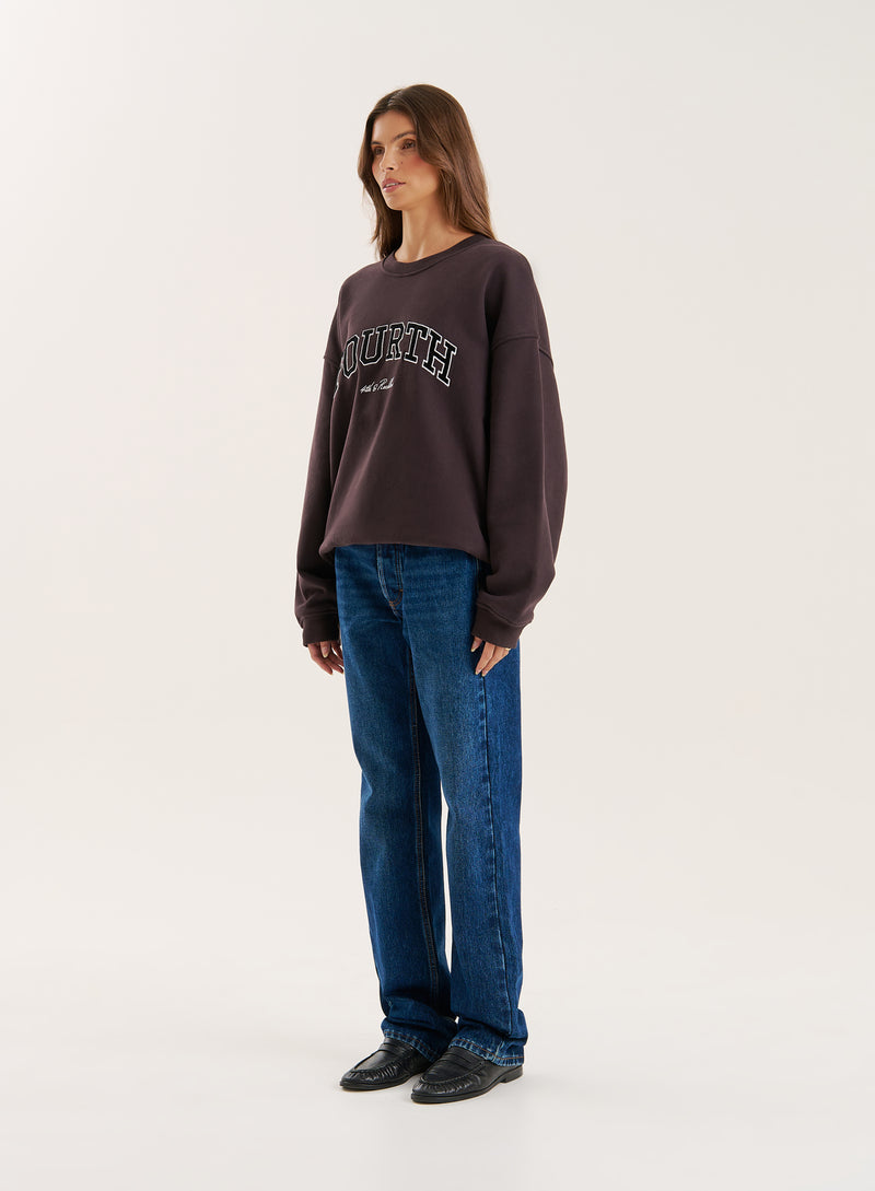 Chocolate Fourth Embroidered Branded Sweatshirt- Leon