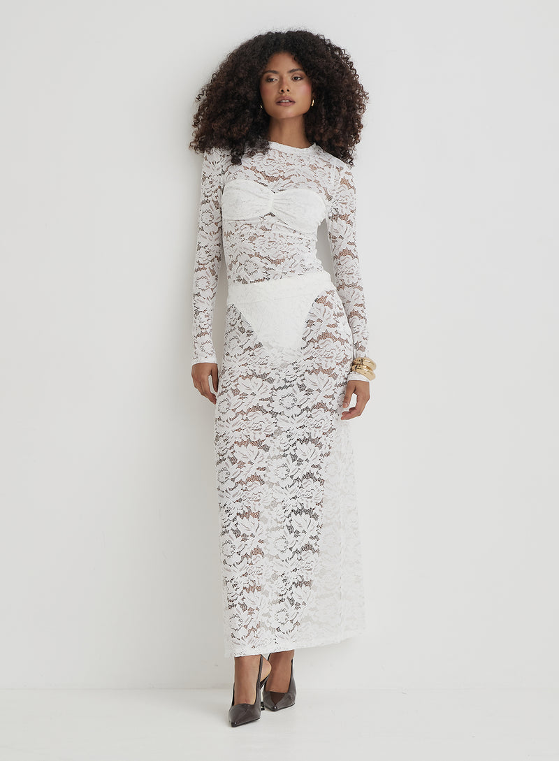 White Lace Maxi Skirt- Abi