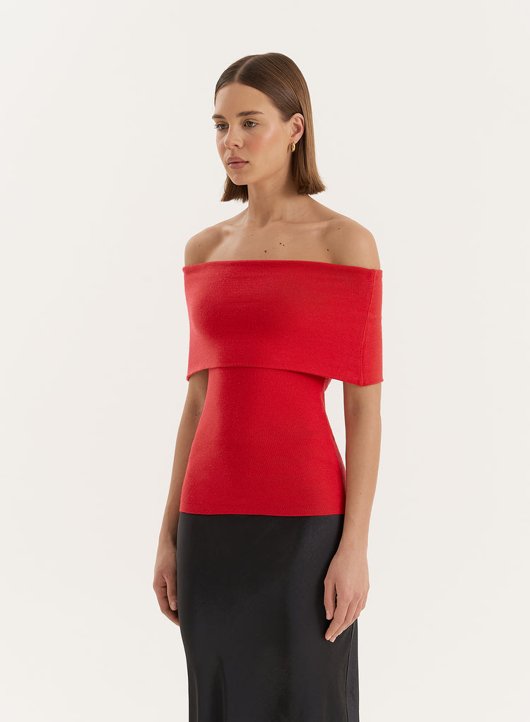 Red Bandeau Longline Knitted Top- Marsha