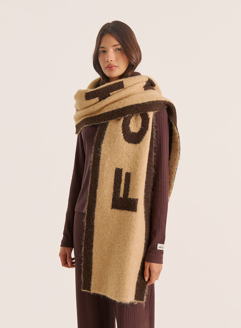 Beige Knit Fourth Branded Scarf