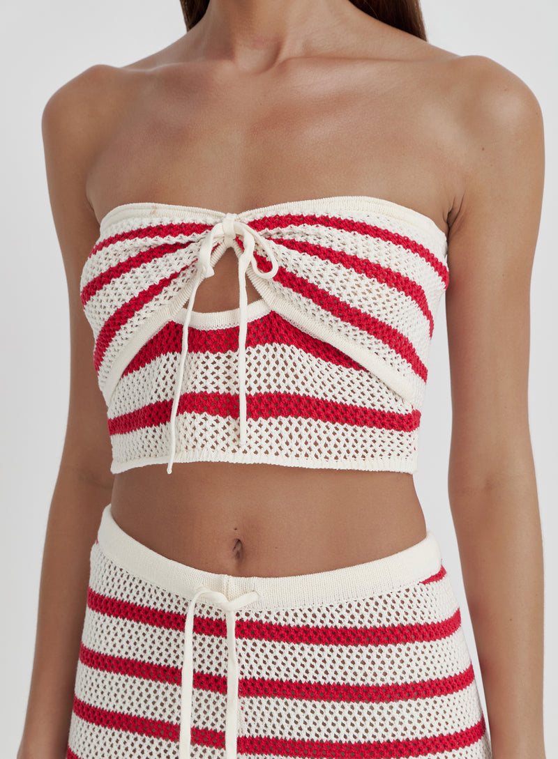 Red And White Stripe Knitted Top- Lior