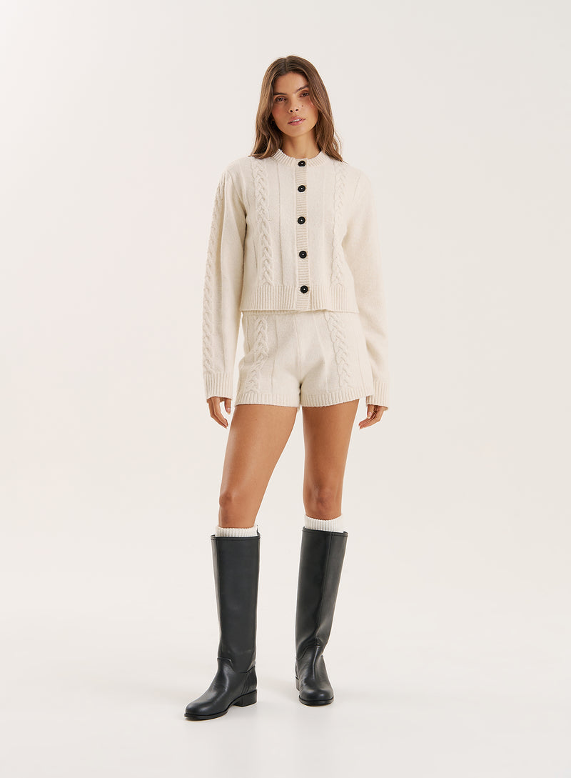 Cream Cable Knit Buttoned Cardigan- Jess