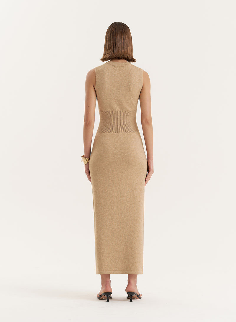 Beige Sleeveless Knitted Maxi Dress- Dai