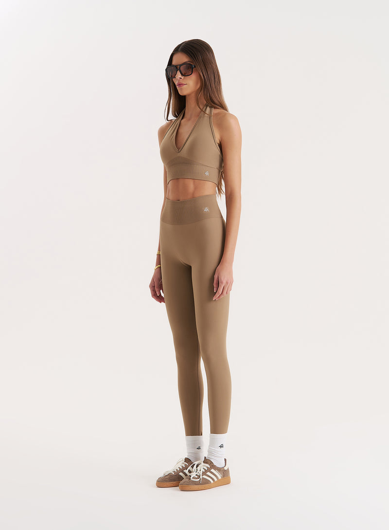 Mocha Halter Neck Seamless Sports Bra- Sammie