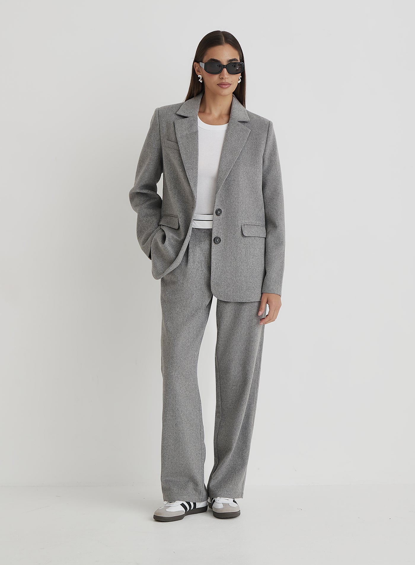 Women's Grey Wool Oversized Blazer | Gabbi| 4th & Reckless
