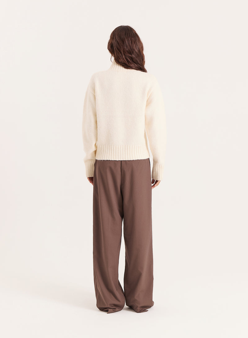 Cream Knitted Ribbed Cuff Button Down Cardigan- Terry