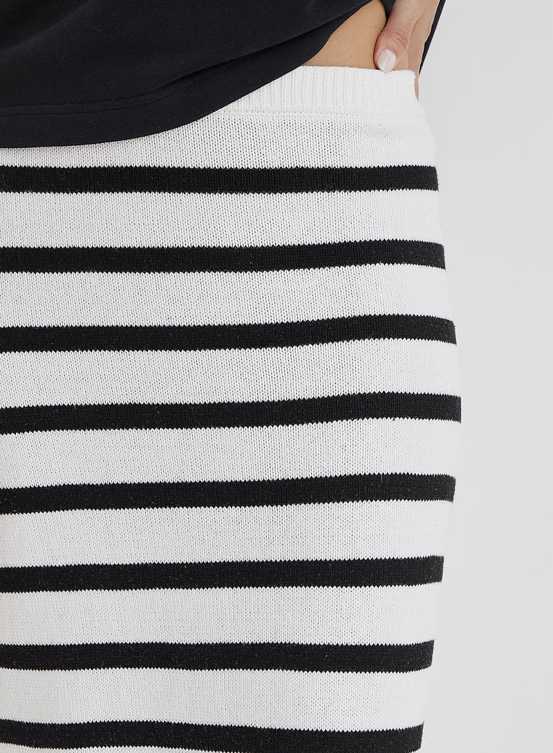 Black And White Stripe Knit Maxi Skirt- Rico