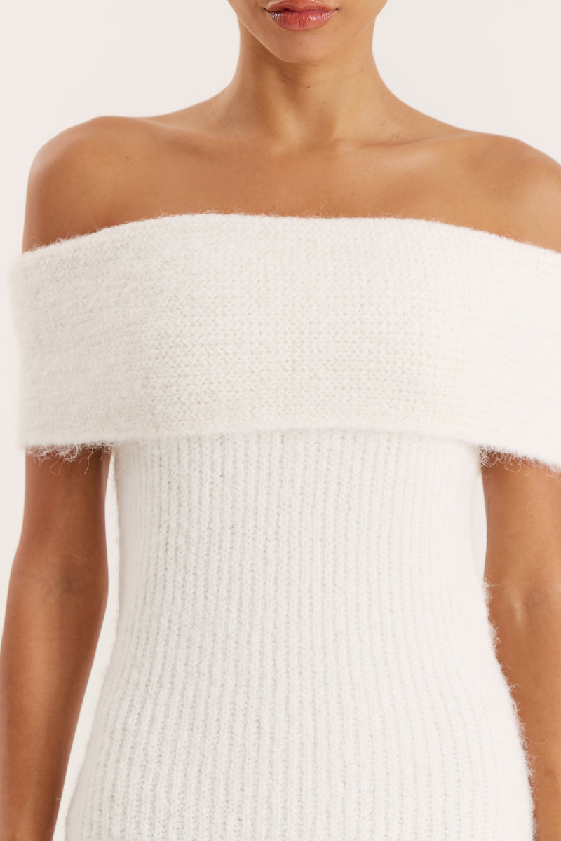 Cream Bardot Knitted Maxi Dress- Shan