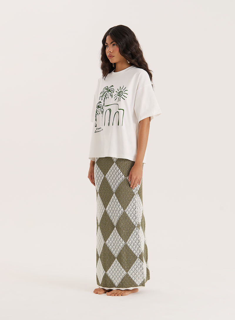 Off White Palm Print Graphic T-Shirt- Maurie