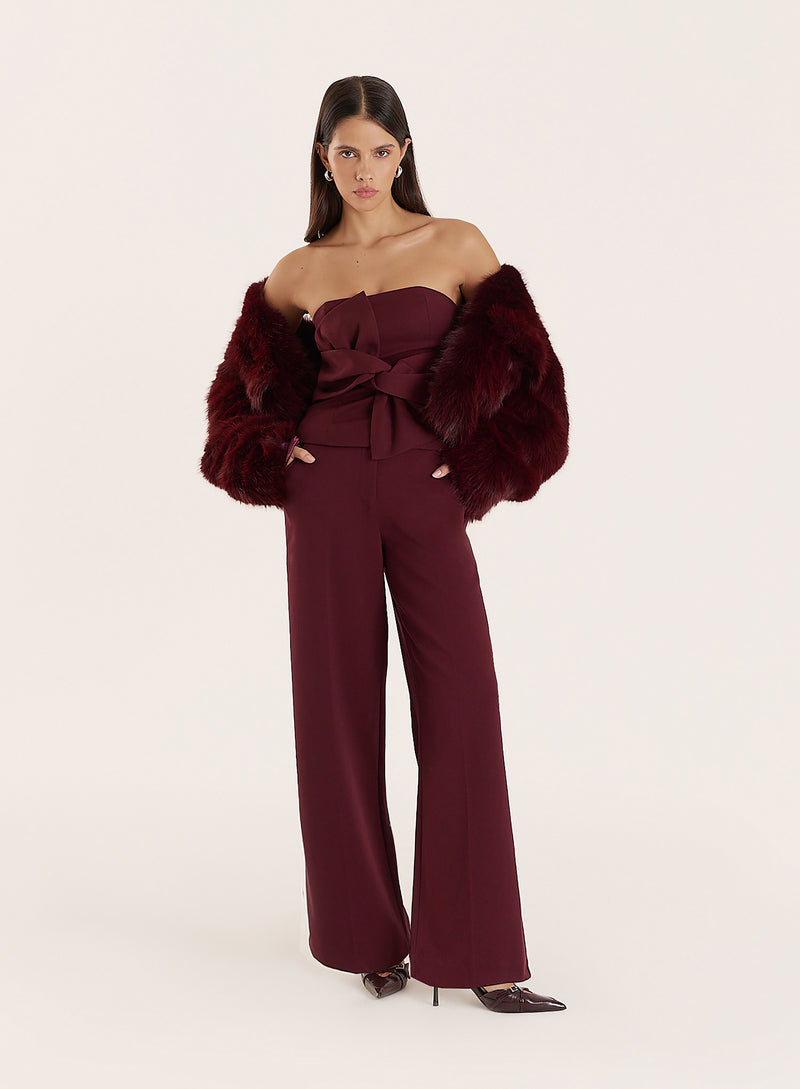 Burgundy Tailored Wide Leg Trousers- Sawyer