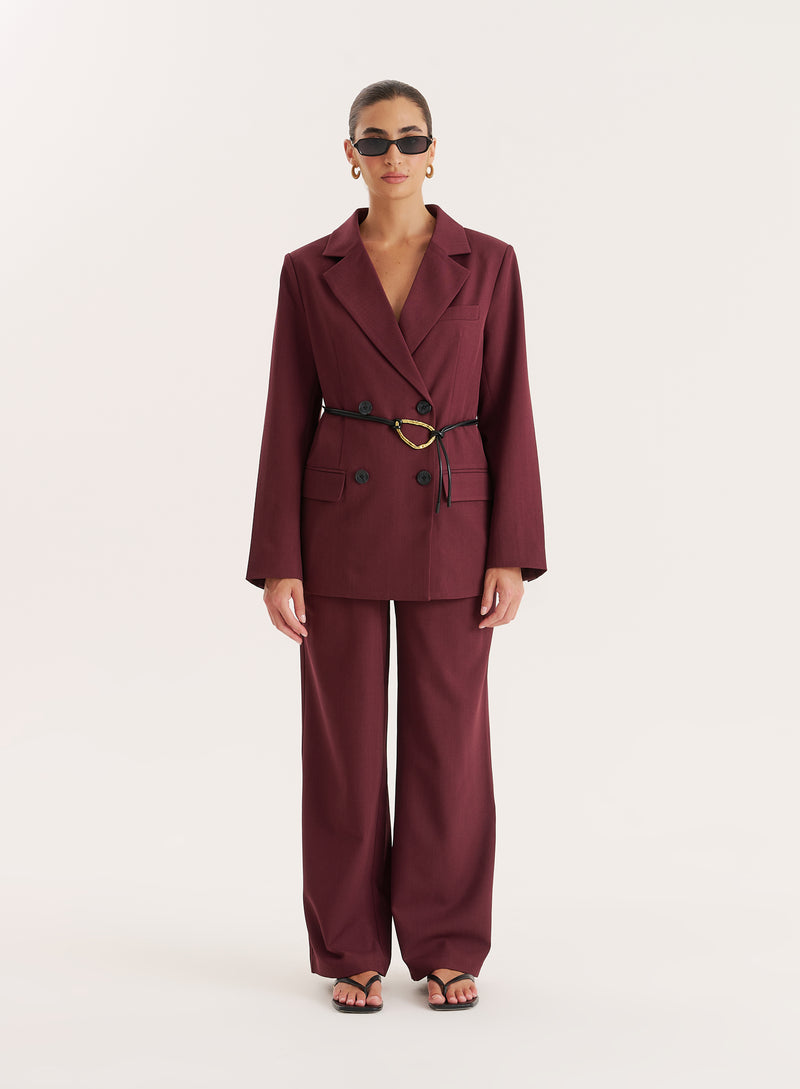 Burgundy Tailored Oversized Blazer-Maggie