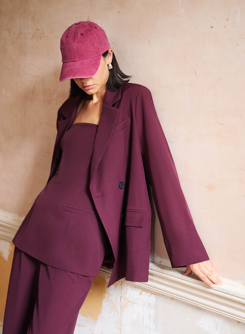 Burgundy Tailored Oversized Blazer-Maggie