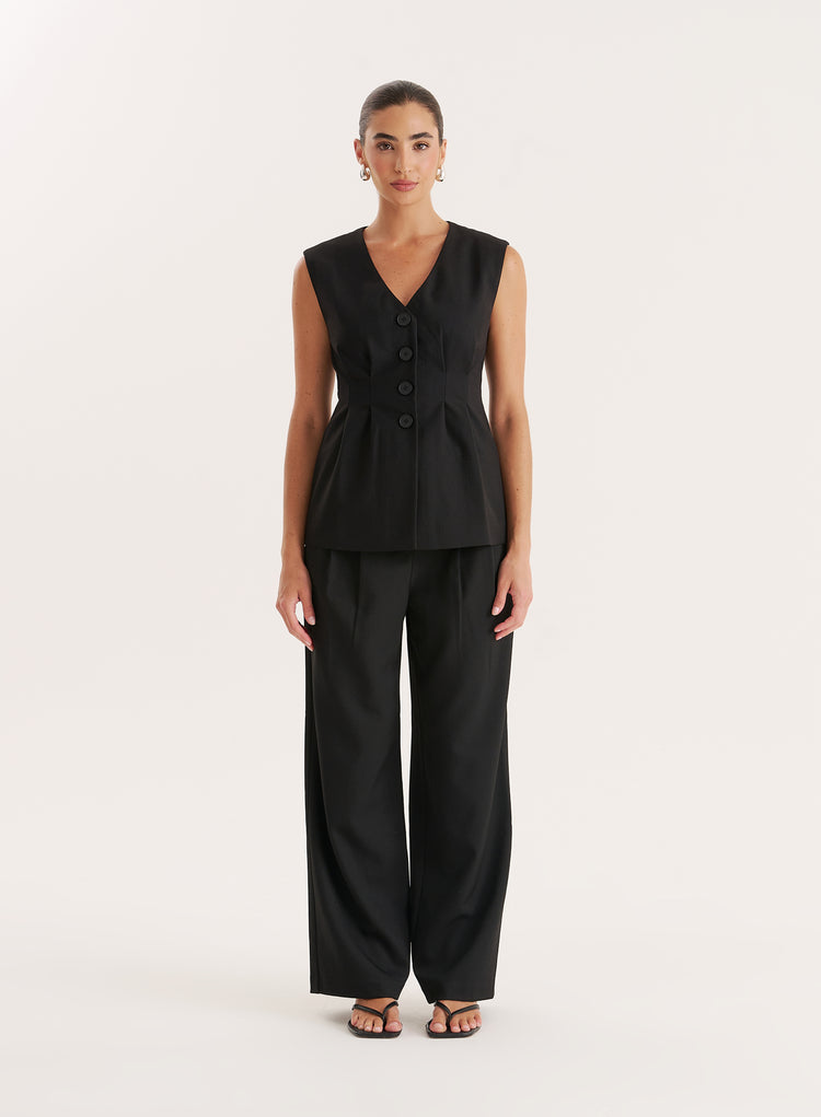 Black Cinched Waist Tailored Waistcoat
