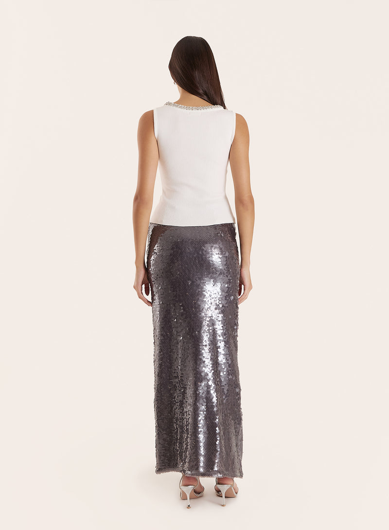 Silver Sequin Maxi Skirt- Odell