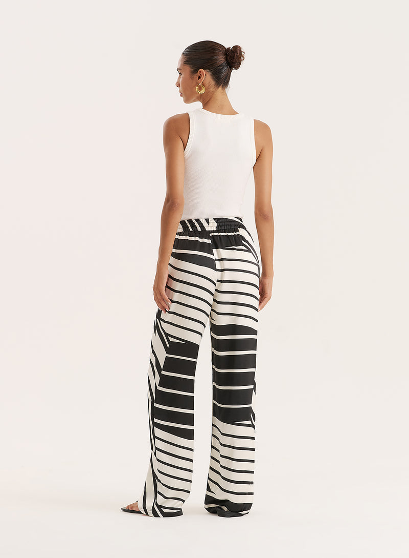 Black And White Abstract Print Satin Trouser- Amira