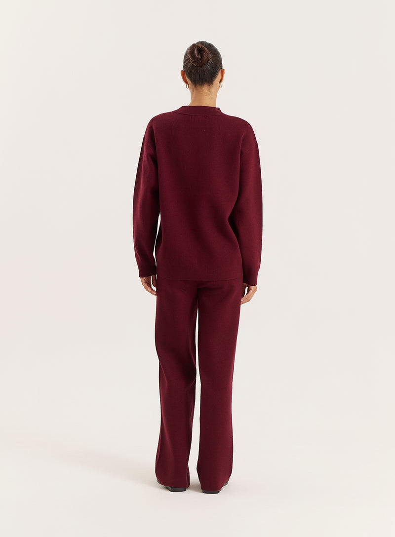 Burgundy Logo Detail Knitted Jumper- Lauren