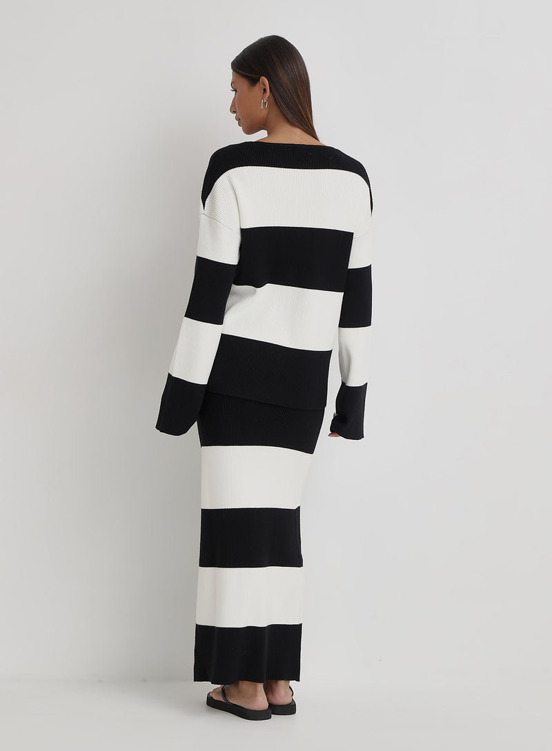 Black And Cream Stripe Knitted Jumper- Jacqueline