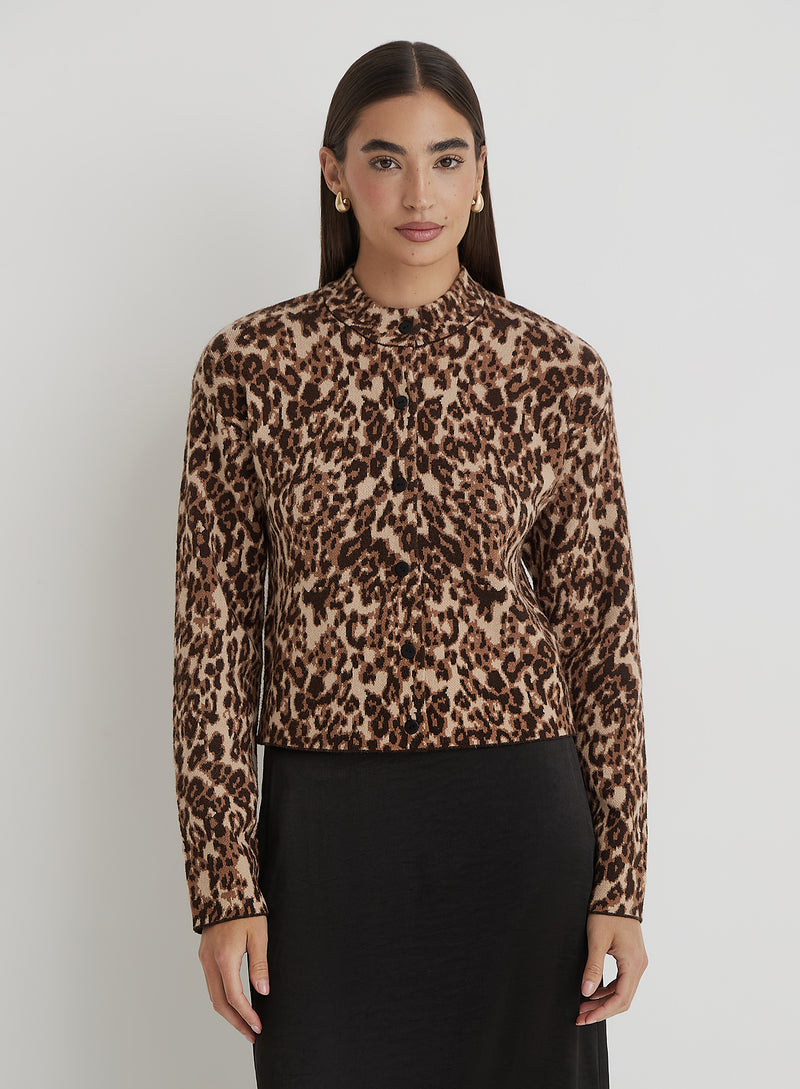 Leopard Print Knitted Cardigan- Drew