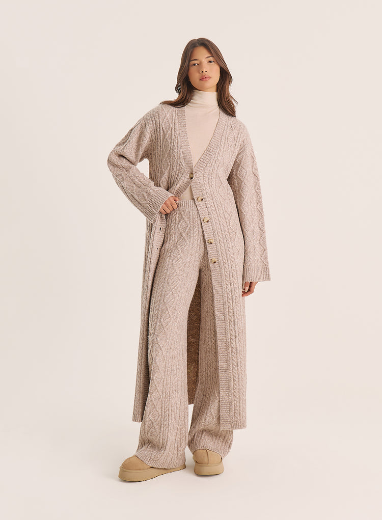 Taupe Cable Knitted Trousers