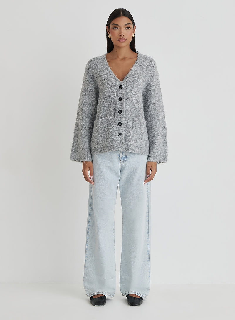 Grey Brushed Knit Cardigan- Lidia