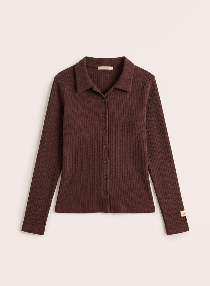 Chocolate Buttoned Pointelle Top