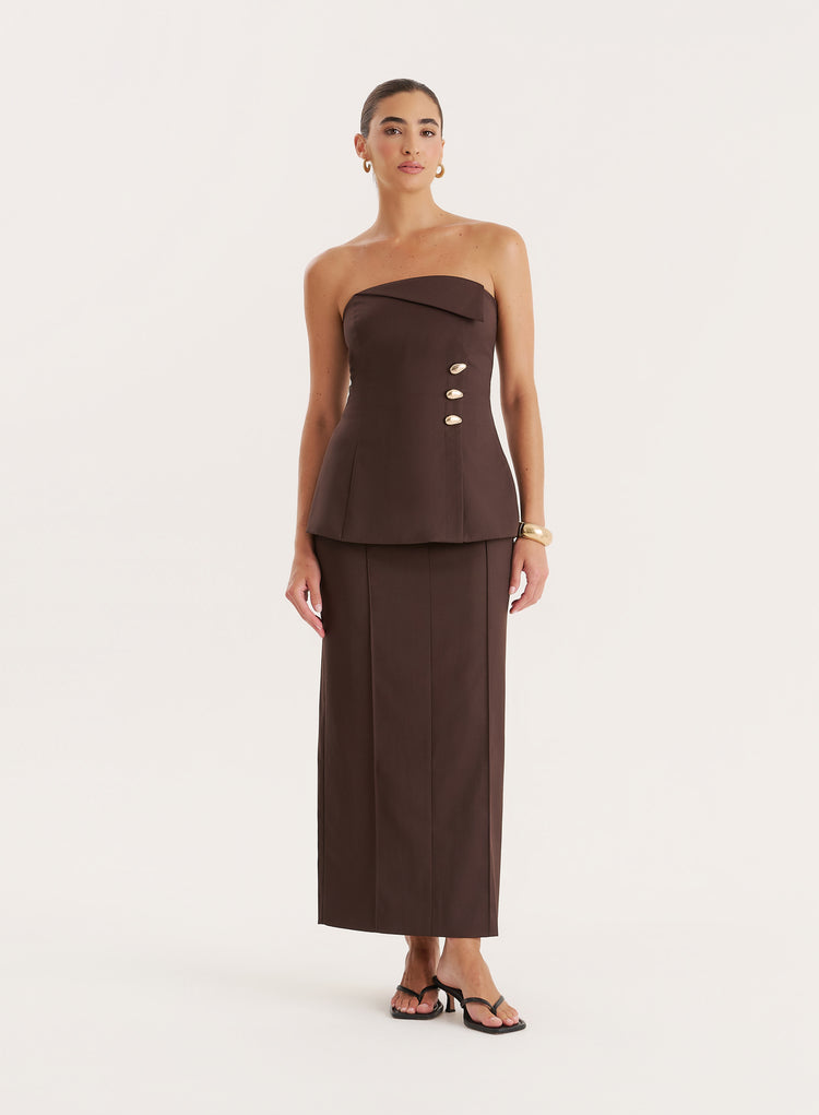 Chocolate Tailored Maxi Skirt- Stanley