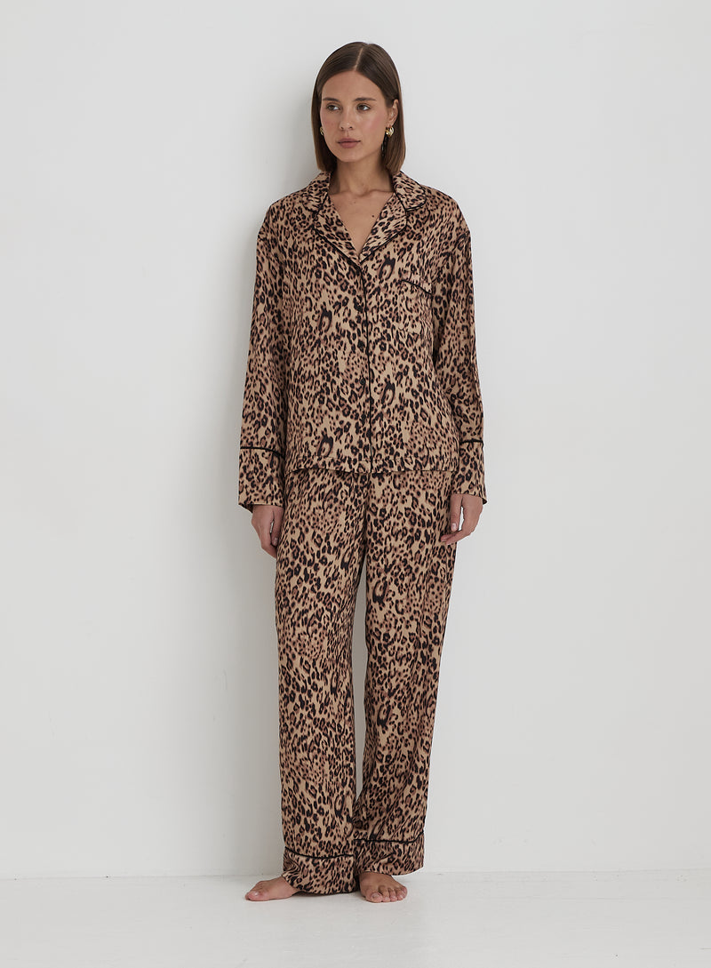 Leopard Print Satin Pyjama Shirt- Holly