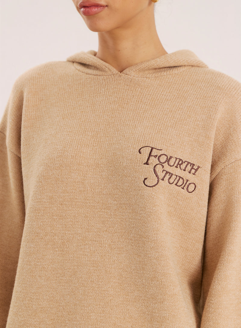 Camel Knitted Fourth Studio Hooded Jumper- Jackson